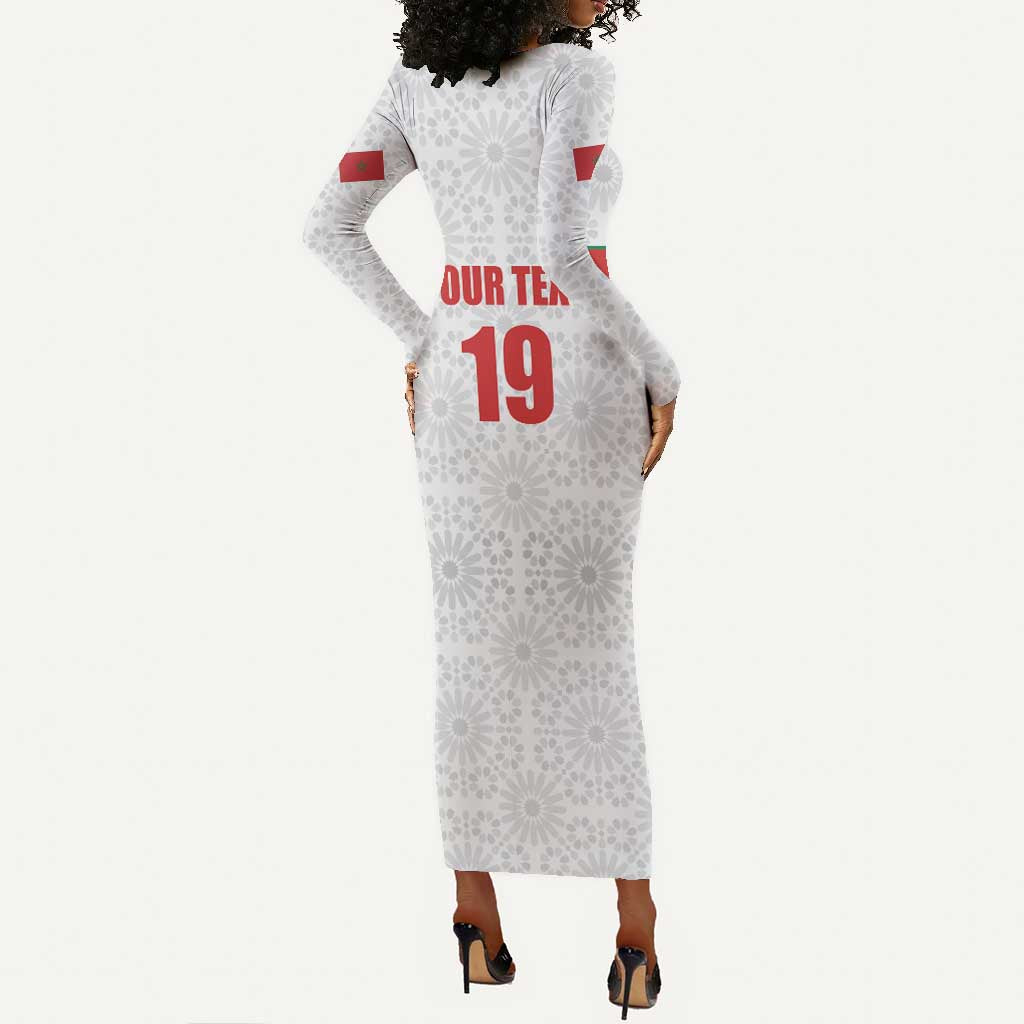 Custom Morocco Football Long Sleeve Bodycon Dress Road To Football Glory - Wonder Print Shop