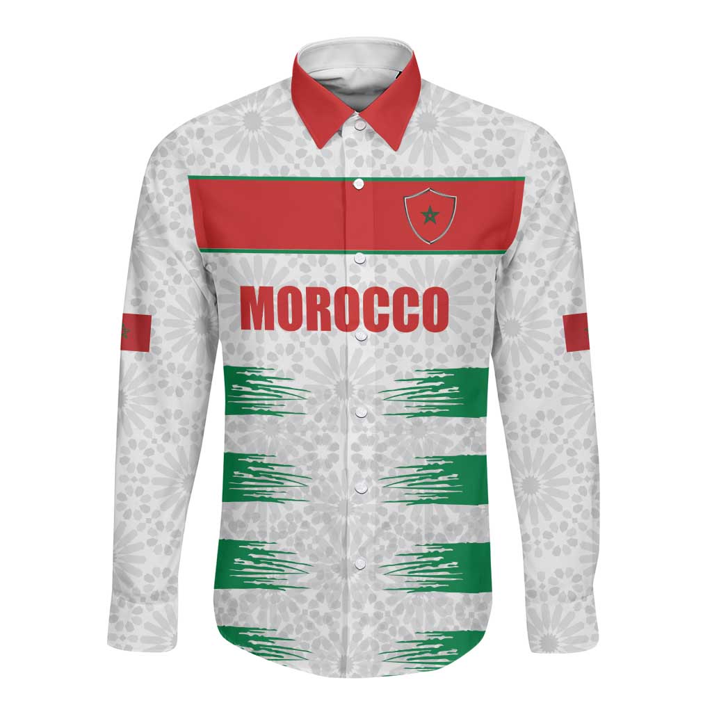Custom Morocco Football Long Sleeve Button Shirt Road To Football Glory - Wonder Print Shop