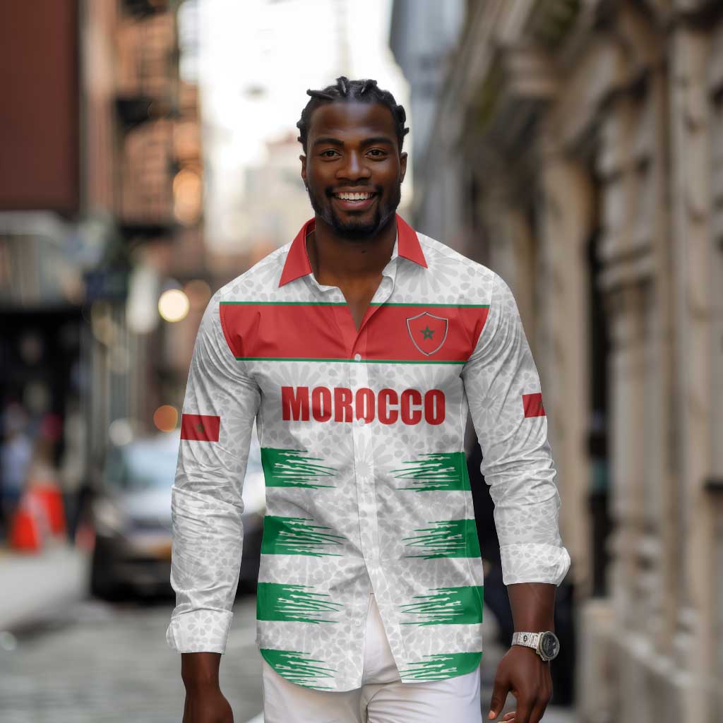 Custom Morocco Football Long Sleeve Button Shirt Road To Football Glory - Wonder Print Shop