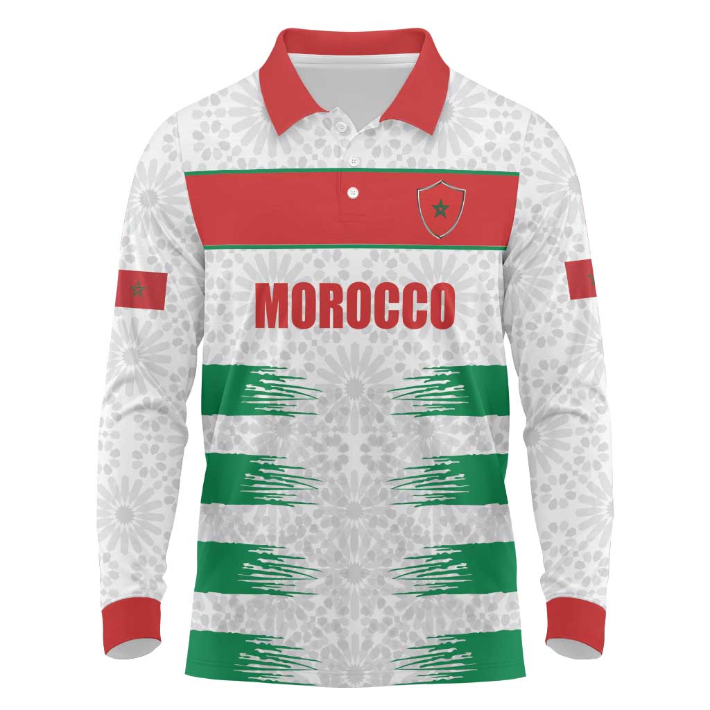 Custom Morocco Football Long Sleeve Polo Shirt Road To Football Glory - Wonder Print Shop