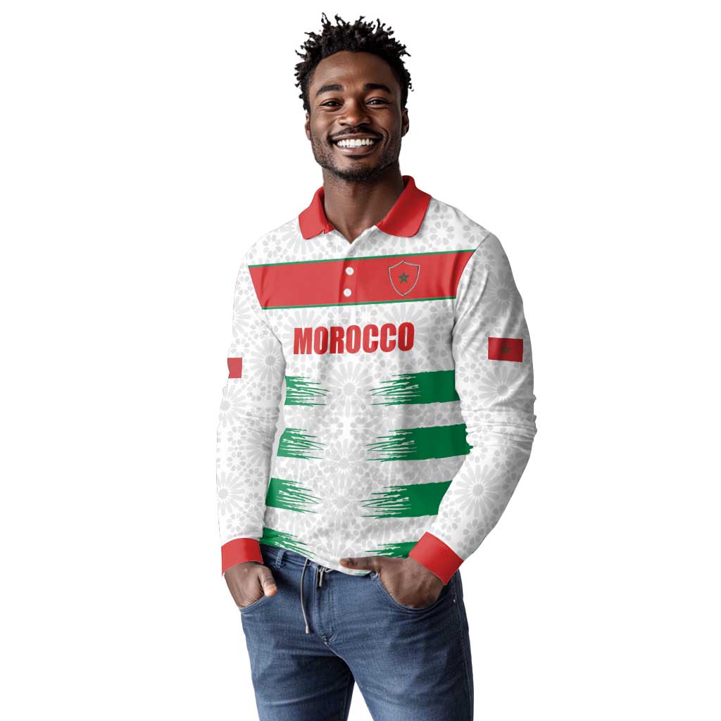 Custom Morocco Football Long Sleeve Polo Shirt Road To Football Glory - Wonder Print Shop