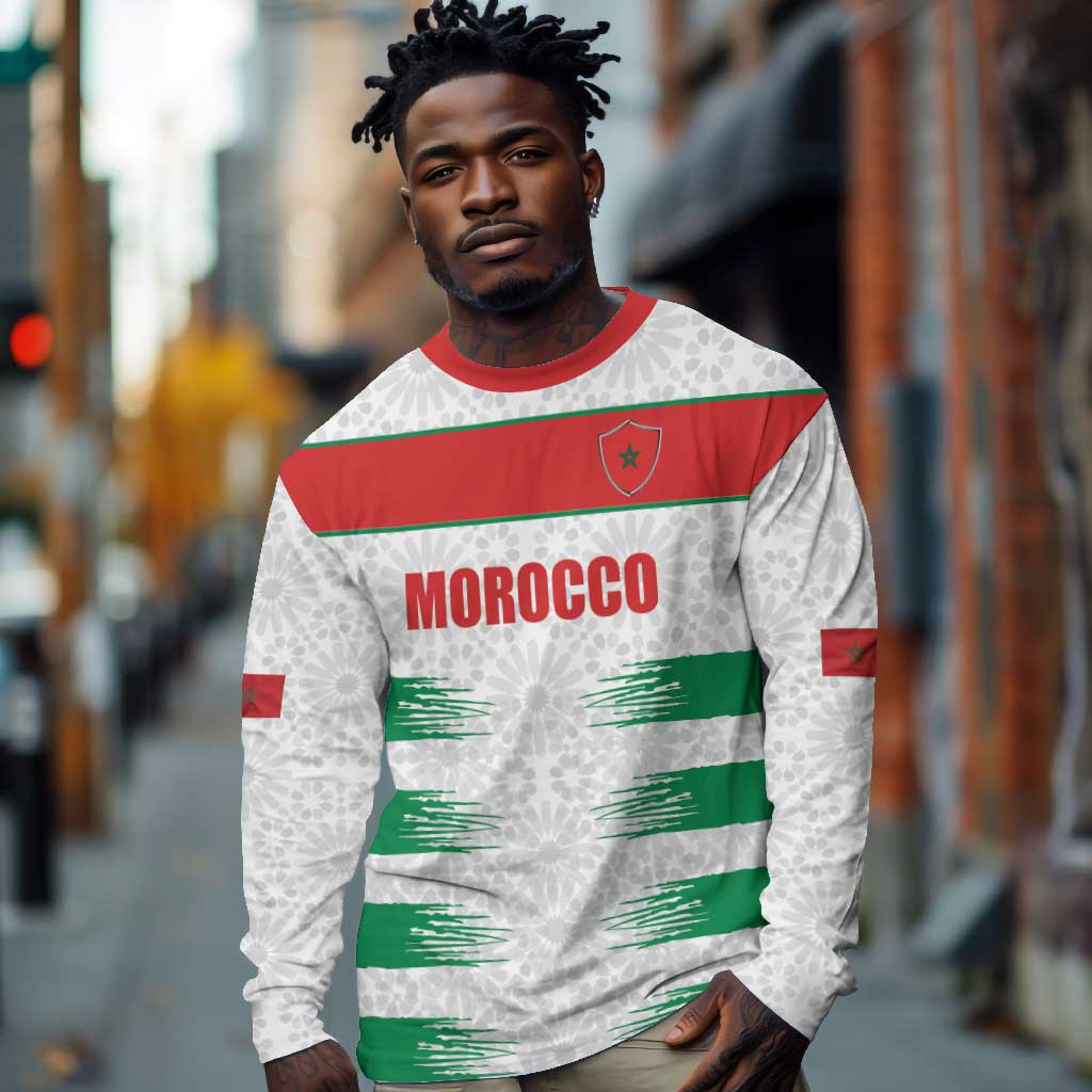 Custom Morocco Football Long Sleeve Shirt Road To Football Glory - Wonder Print Shop