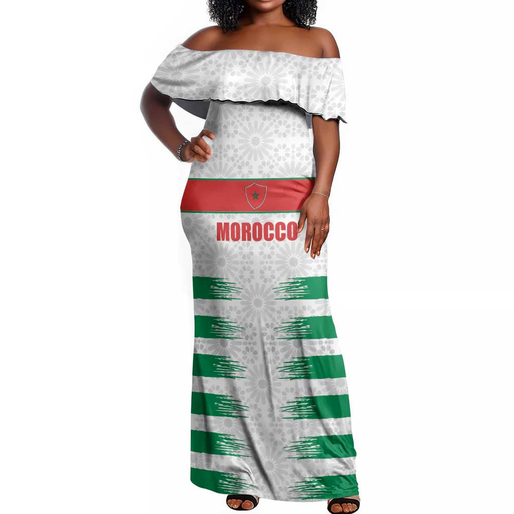 Custom Morocco Football Off Shoulder Maxi Dress Road To Football Glory - Wonder Print Shop