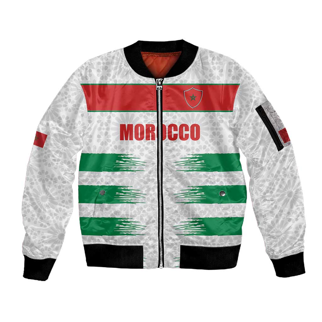Custom Morocco Football Sleeve Zip Bomber Jacket Road To Football Glory - Wonder Print Shop
