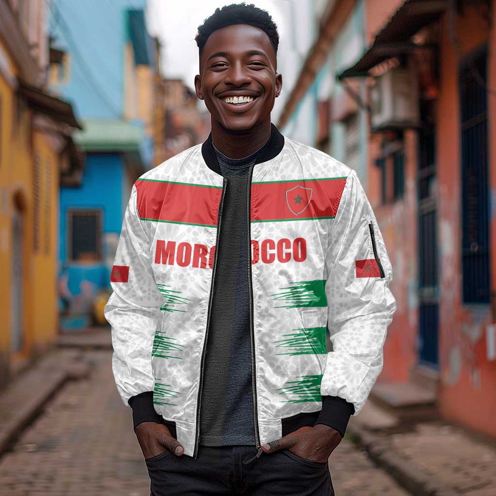 Custom Morocco Football Sleeve Zip Bomber Jacket Road To Football Glory - Wonder Print Shop