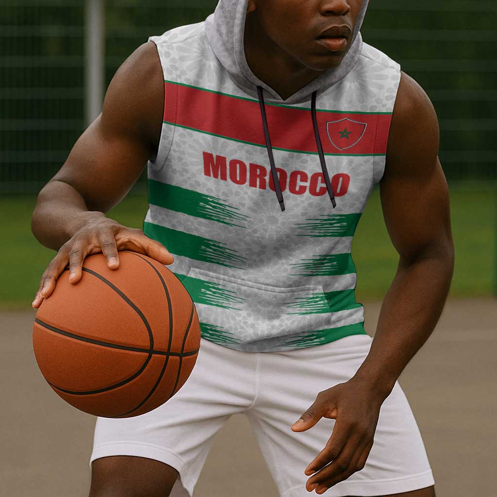 Custom Morocco Football Sleeveless Hoodie Road To Football Glory - Wonder Print Shop