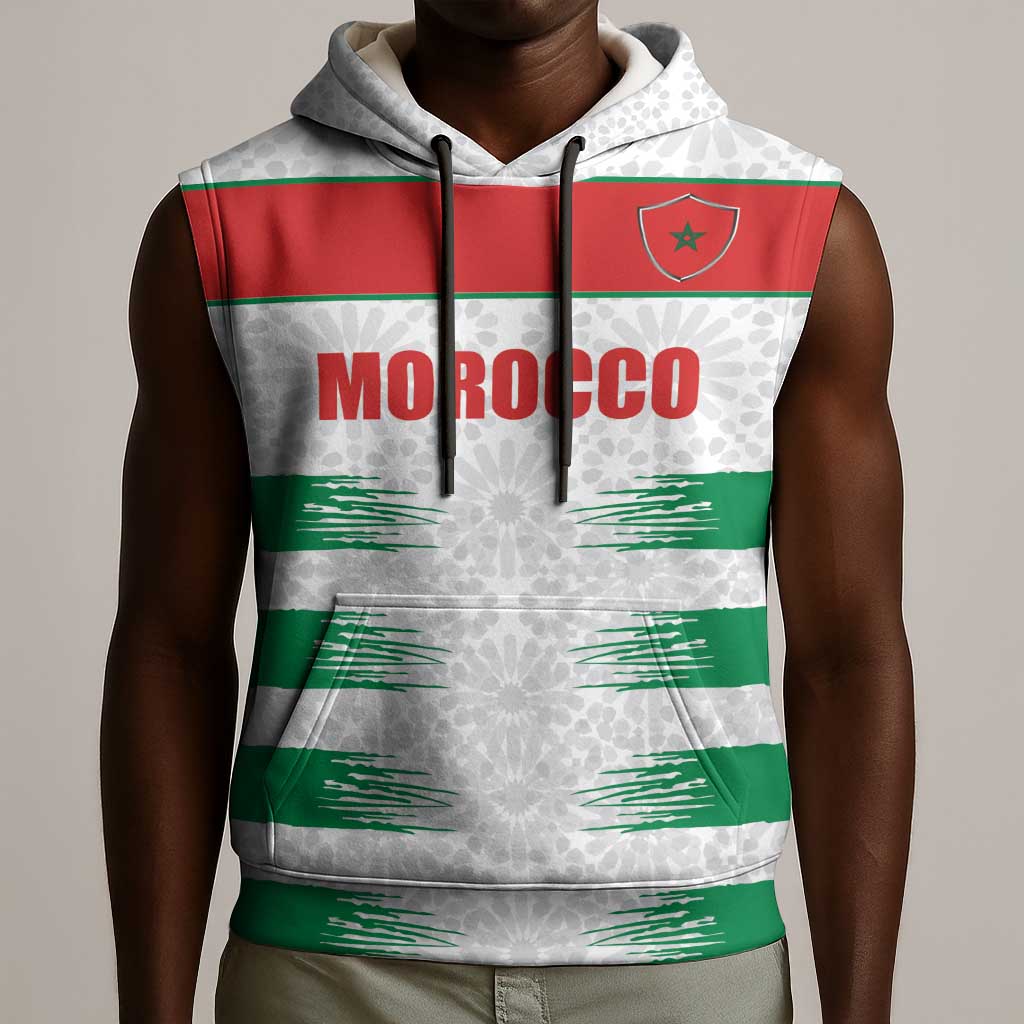 Custom Morocco Football Sleeveless Hoodie Road To Football Glory - Wonder Print Shop