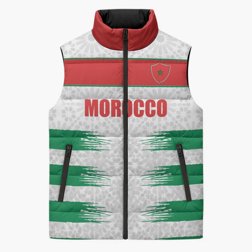 Custom Morocco Football Sleeveless Puffer Jacket Road To Football Glory - Wonder Print Shop
