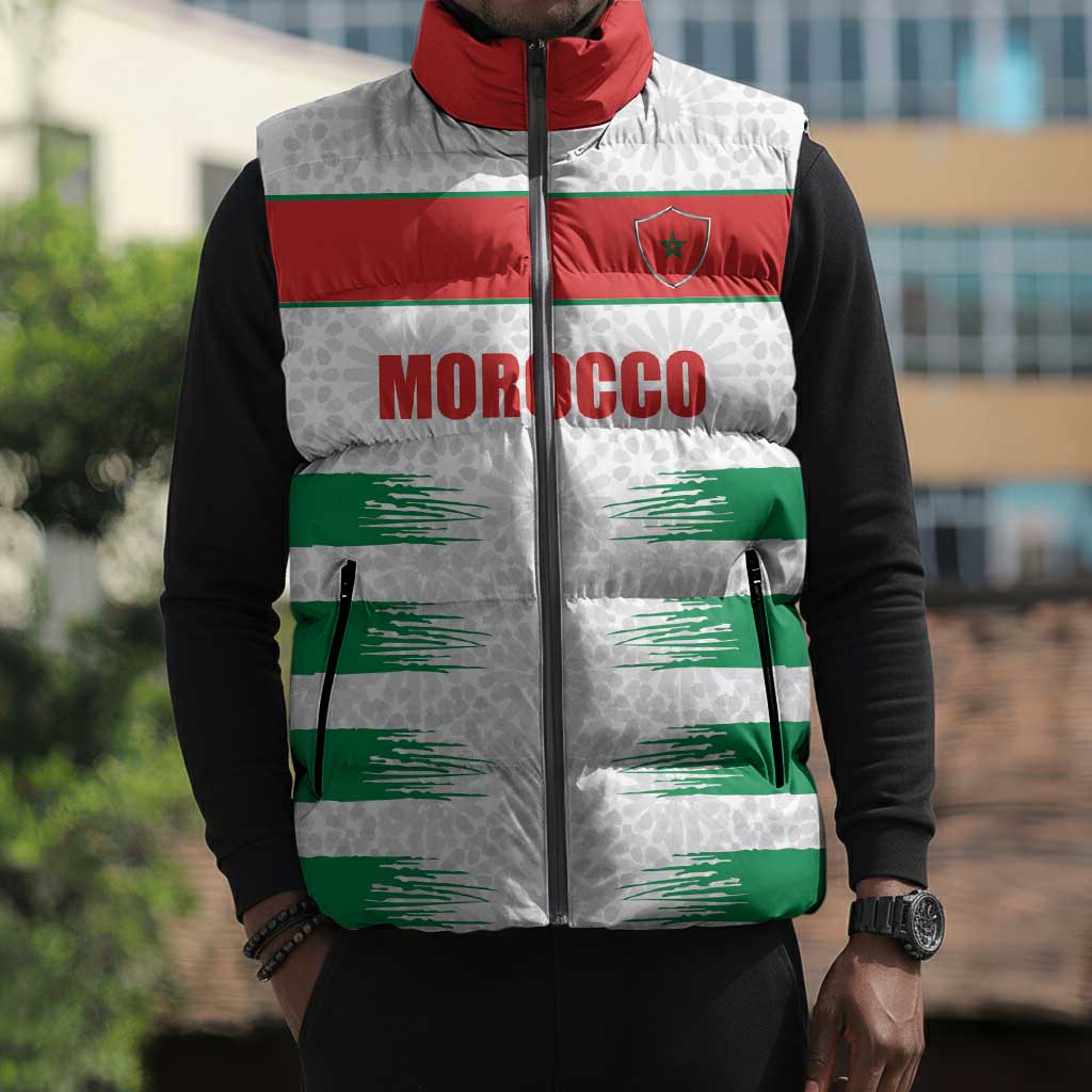 Custom Morocco Football Sleeveless Puffer Jacket Road To Football Glory - Wonder Print Shop