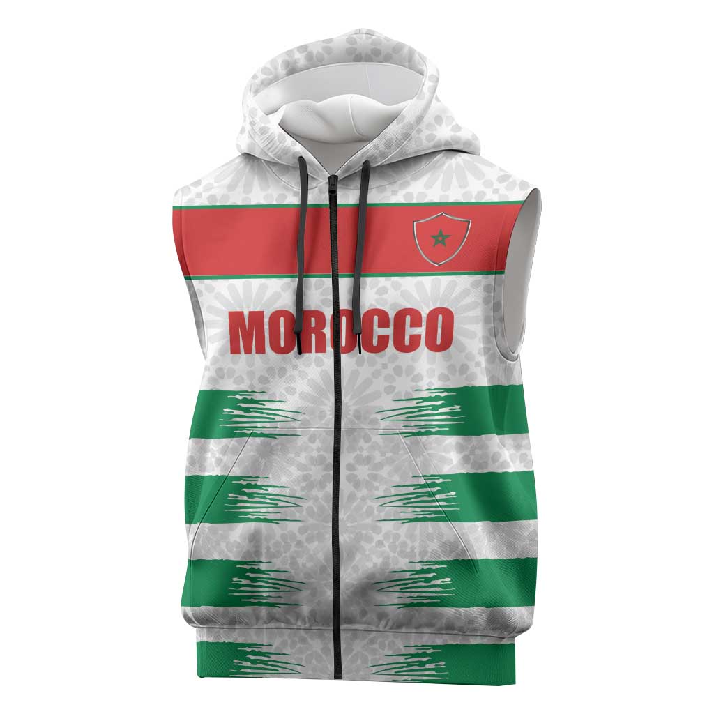 Custom Morocco Football Sleeveless Zip Hoodie Road To Football Glory - Wonder Print Shop