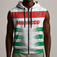 Custom Morocco Football Sleeveless Zip Hoodie Road To Football Glory - Wonder Print Shop