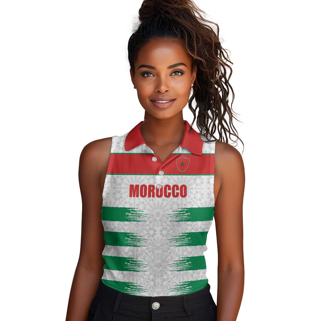 Custom Morocco Football Women Sleeveless Polo Shirt Road To Football Glory - Wonder Print Shop