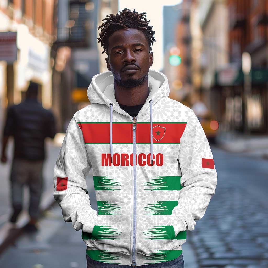 Custom Morocco Football Zip Hoodie Road To Football Glory - Wonder Print Shop