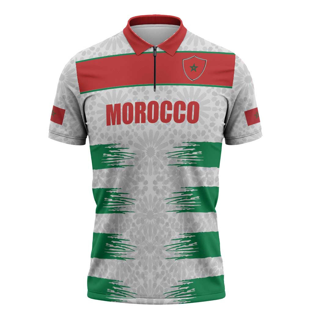 Custom Morocco Football Zipper Polo Shirt Road To Football Glory - Wonder Print Shop
