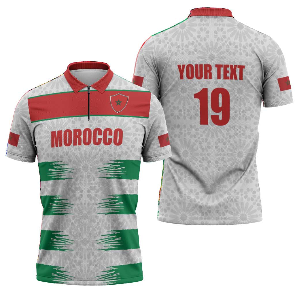 Custom Morocco Football Zipper Polo Shirt Road To Football Glory - Wonder Print Shop