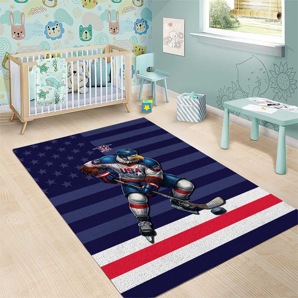USA Ice Hockey Area Rug United States Eagle Mascot Style