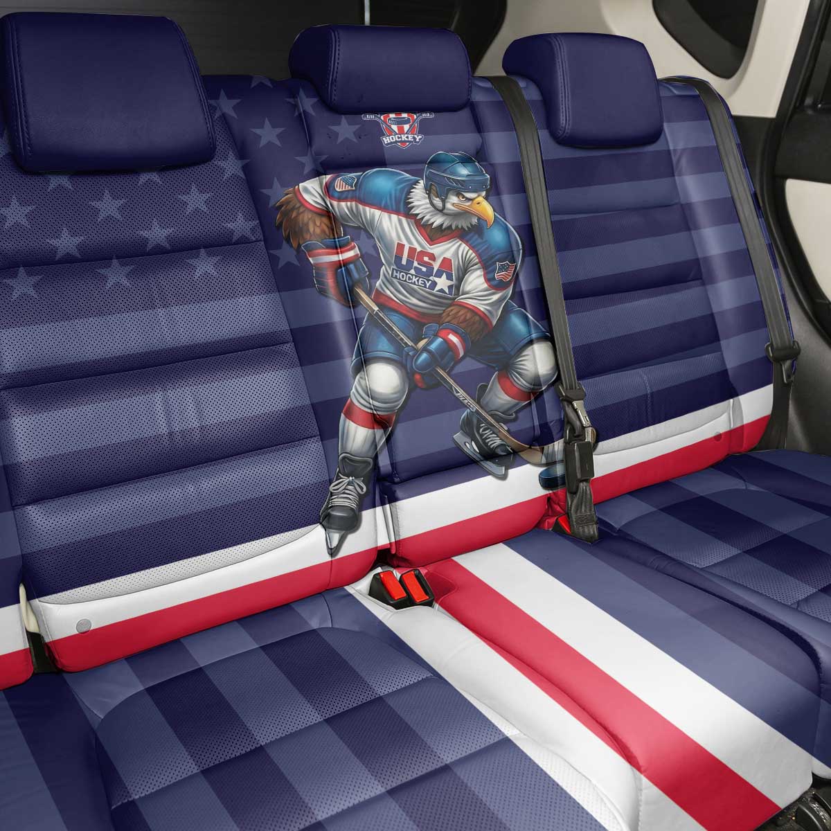 USA Ice Hockey Back Car Seat Cover United States Eagle Mascot Style