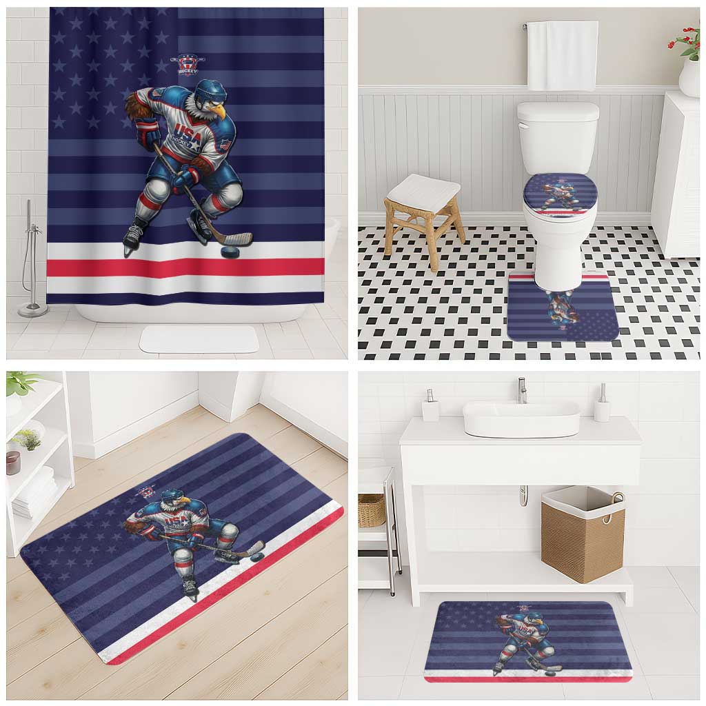 USA Ice Hockey Bathroom Set United States Eagle Mascot Style