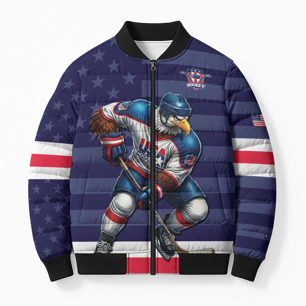 Custom USA Ice Hockey Bomber Puffer Jacket United States Eagle Mascot Style