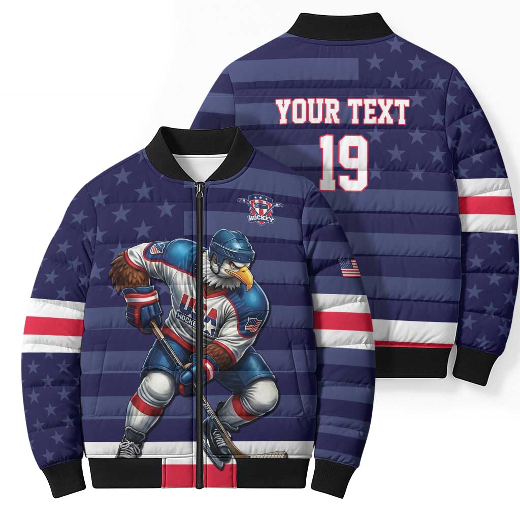 Custom USA Ice Hockey Bomber Puffer Jacket United States Eagle Mascot Style