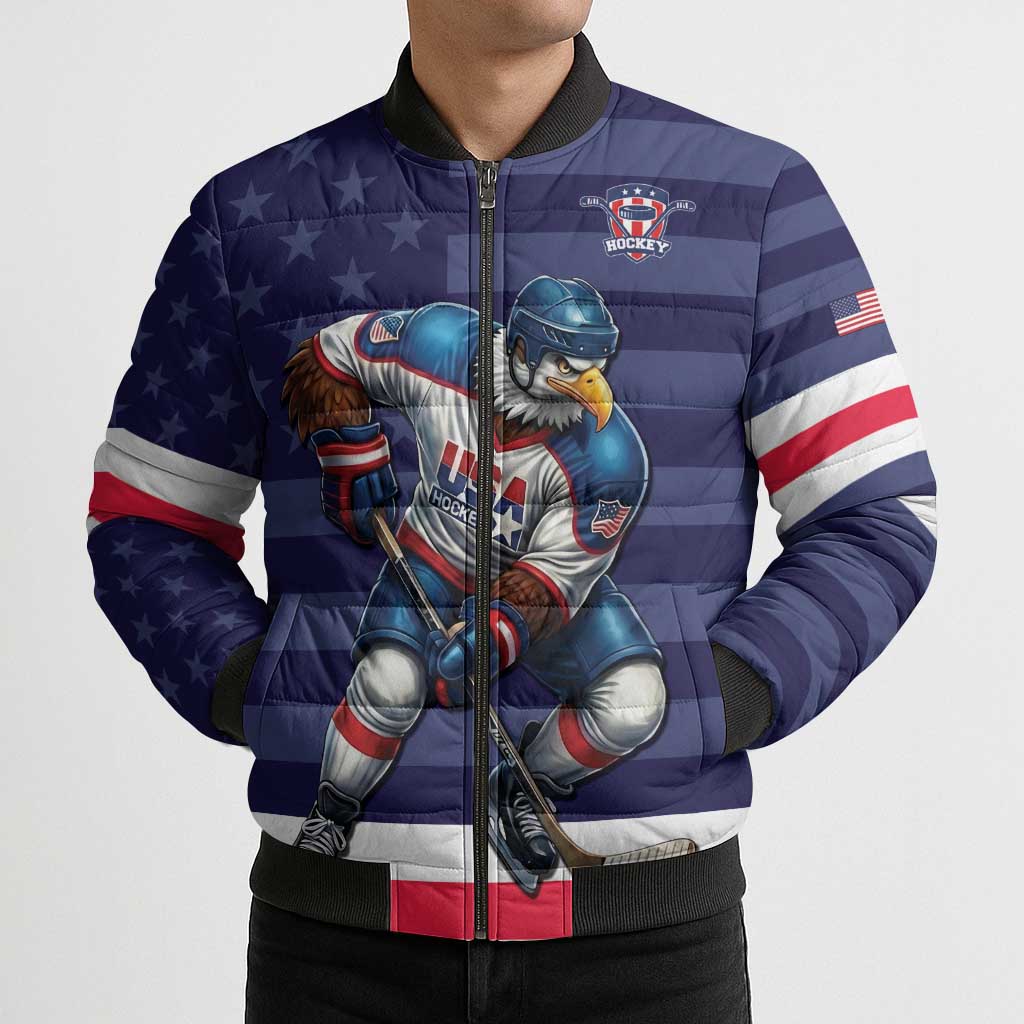 Custom USA Ice Hockey Bomber Puffer Jacket United States Eagle Mascot Style