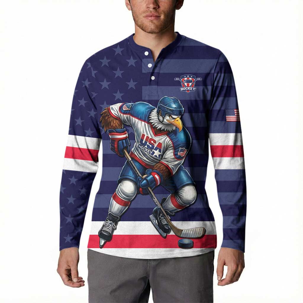 Custom USA Ice Hockey Button Sweatshirt United States Eagle Mascot Style