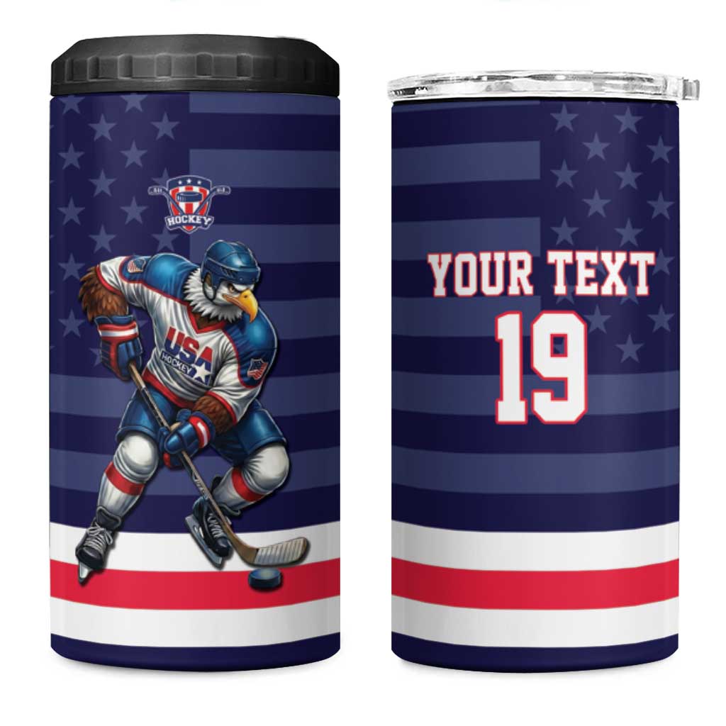 Custom USA Ice Hockey 4 in 1 Can Cooler Tumbler United States Eagle Mascot Style