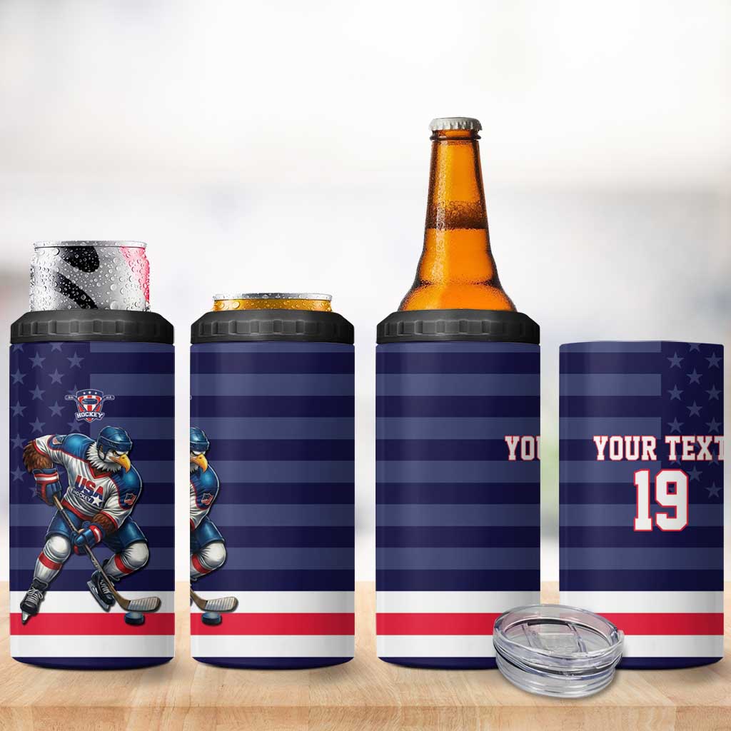 Custom USA Ice Hockey 4 in 1 Can Cooler Tumbler United States Eagle Mascot Style