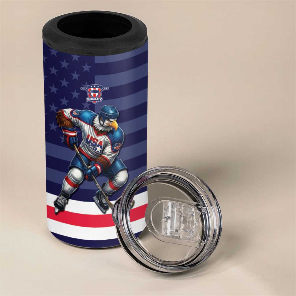 Custom USA Ice Hockey 4 in 1 Can Cooler Tumbler United States Eagle Mascot Style