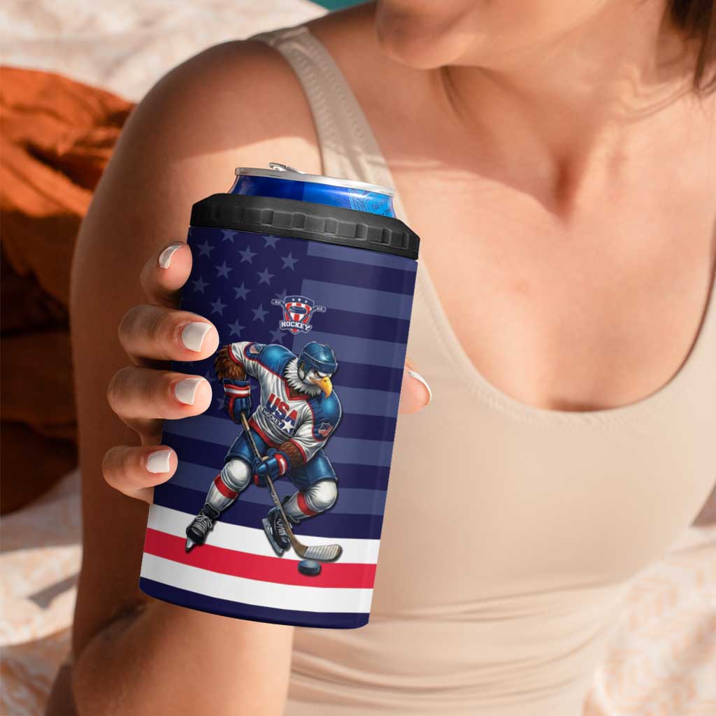 Custom USA Ice Hockey 4 in 1 Can Cooler Tumbler United States Eagle Mascot Style