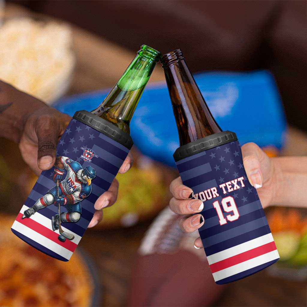 Custom USA Ice Hockey 4 in 1 Can Cooler Tumbler United States Eagle Mascot Style