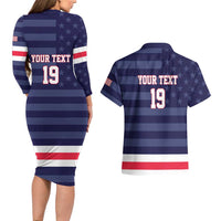 Custom USA Ice Hockey Couples Matching Long Sleeve Bodycon Dress and Hawaiian Shirt United States Eagle Mascot Style