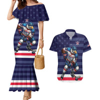Custom USA Ice Hockey Couples Matching Mermaid Dress and Hawaiian Shirt United States Eagle Mascot Style