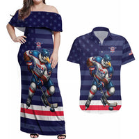Custom USA Ice Hockey Couples Matching Off Shoulder Maxi Dress and Hawaiian Shirt United States Eagle Mascot Style