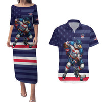 Custom USA Ice Hockey Couples Matching Puletasi and Hawaiian Shirt United States Eagle Mascot Style