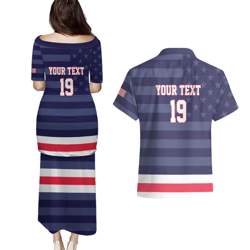 Custom USA Ice Hockey Couples Matching Puletasi and Hawaiian Shirt United States Eagle Mascot Style