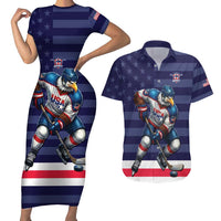 Custom USA Ice Hockey Couples Matching Short Sleeve Bodycon Dress and Hawaiian Shirt United States Eagle Mascot Style