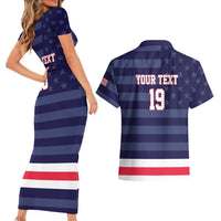 Custom USA Ice Hockey Couples Matching Short Sleeve Bodycon Dress and Hawaiian Shirt United States Eagle Mascot Style