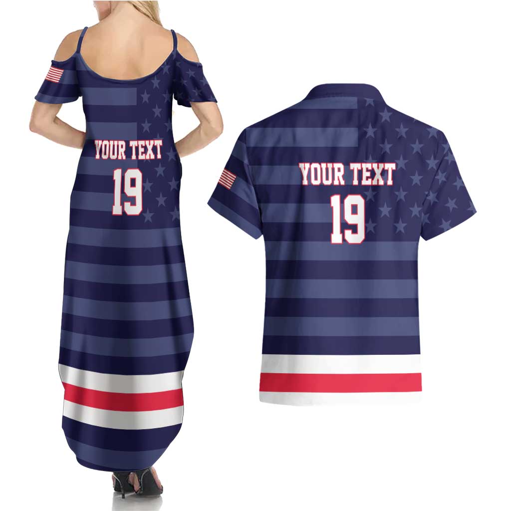 Custom USA Ice Hockey Couples Matching Summer Maxi Dress and Hawaiian Shirt United States Eagle Mascot Style