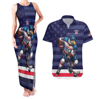 Custom USA Ice Hockey Couples Matching Tank Maxi Dress and Hawaiian Shirt United States Eagle Mascot Style