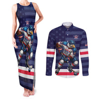 Custom USA Ice Hockey Couples Matching Tank Maxi Dress and Long Sleeve Button Shirt United States Eagle Mascot Style