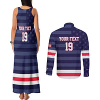 Custom USA Ice Hockey Couples Matching Tank Maxi Dress and Long Sleeve Button Shirt United States Eagle Mascot Style