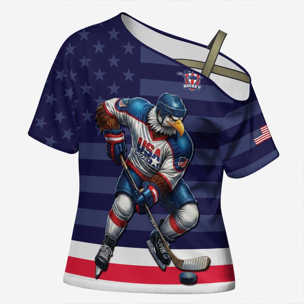 Custom USA Ice Hockey Cross Shoulder Shirt United States Eagle Mascot Style