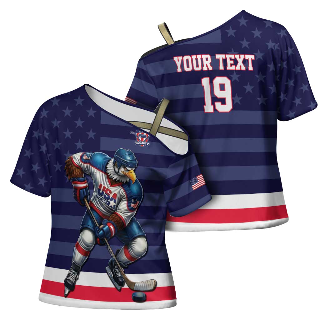 Custom USA Ice Hockey Cross Shoulder Shirt United States Eagle Mascot Style