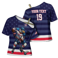 Custom USA Ice Hockey Cross Shoulder Shirt United States Eagle Mascot Style