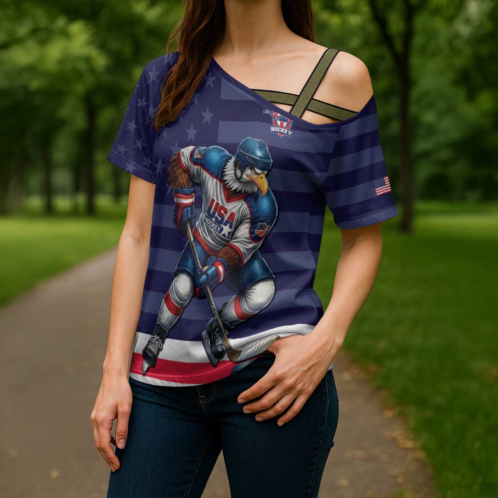 Custom USA Ice Hockey Cross Shoulder Shirt United States Eagle Mascot Style