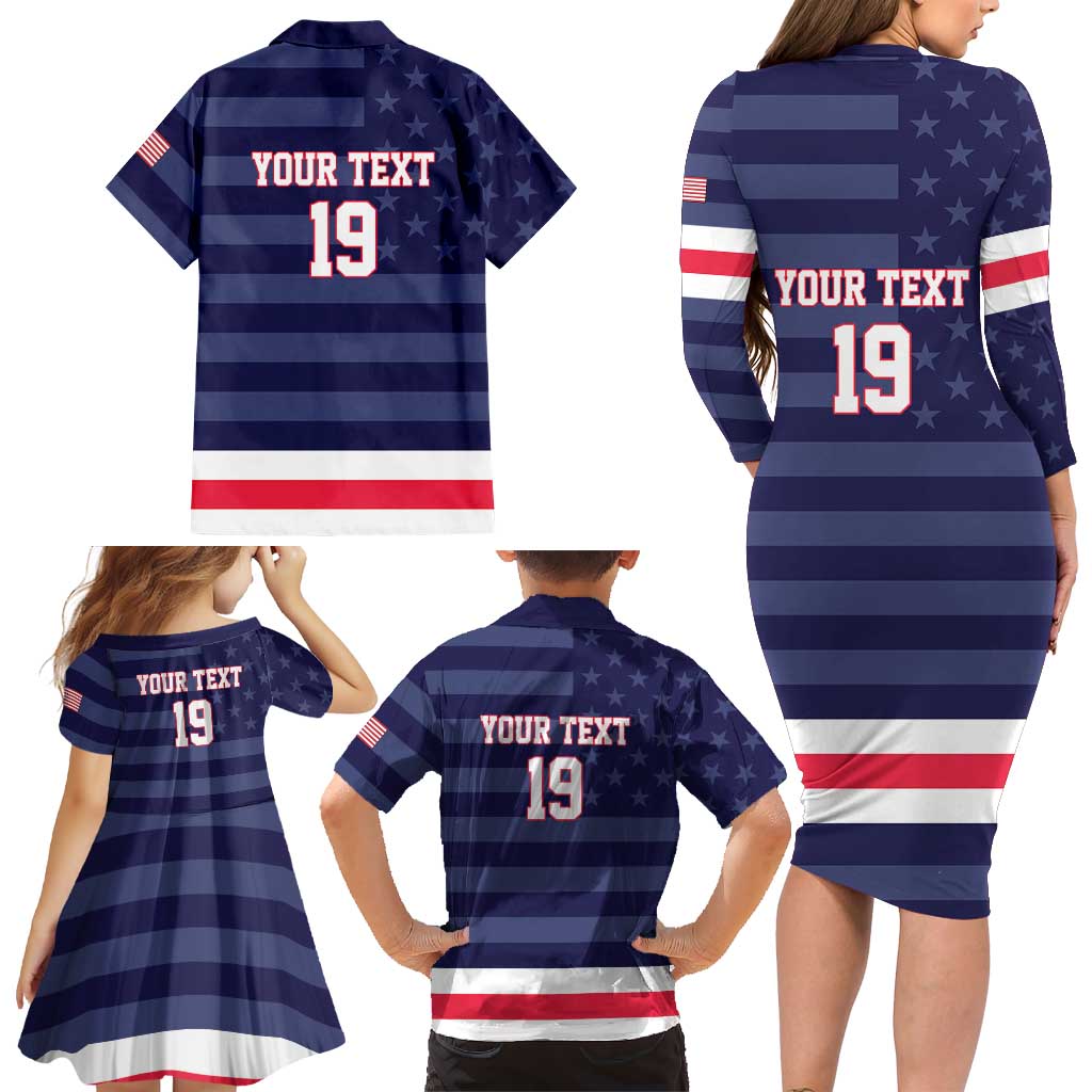 Custom USA Ice Hockey Family Matching Long Sleeve Bodycon Dress and Hawaiian Shirt United States Eagle Mascot Style