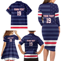 Custom USA Ice Hockey Family Matching Long Sleeve Bodycon Dress and Hawaiian Shirt United States Eagle Mascot Style