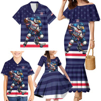 Custom USA Ice Hockey Family Matching Mermaid Dress and Hawaiian Shirt United States Eagle Mascot Style