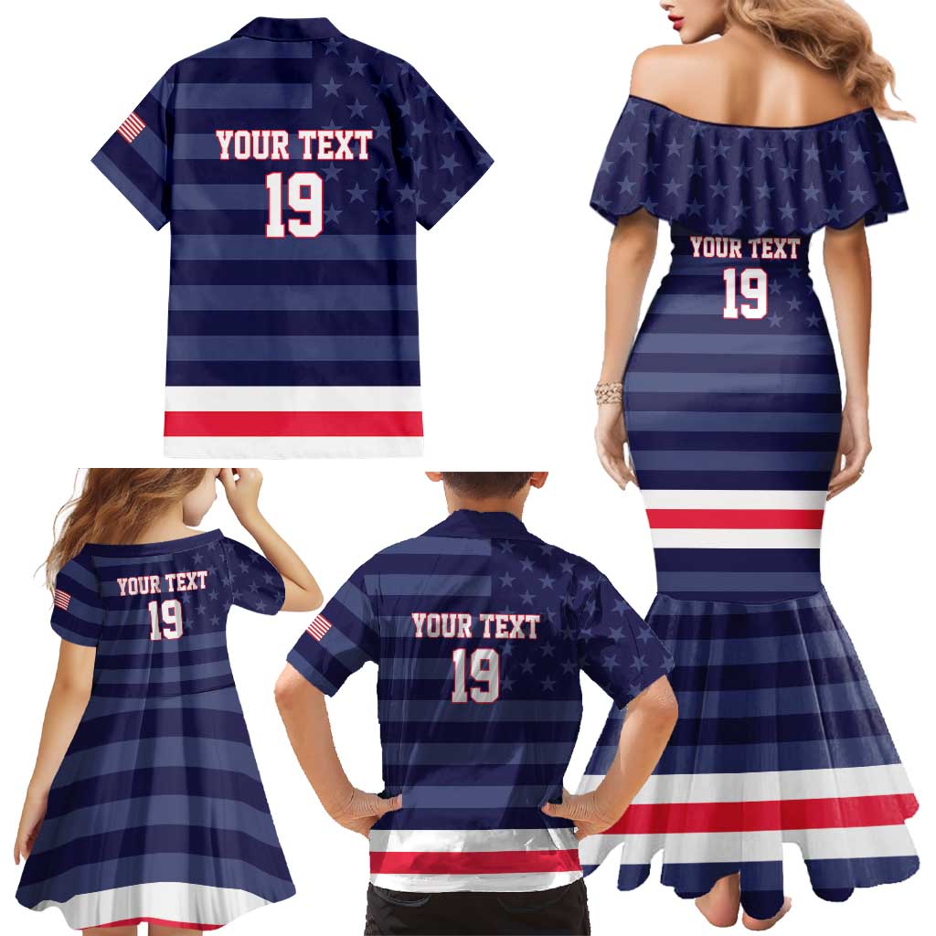 Custom USA Ice Hockey Family Matching Mermaid Dress and Hawaiian Shirt United States Eagle Mascot Style